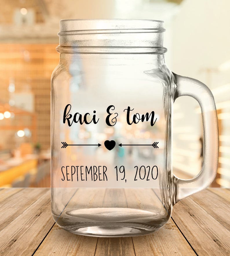Custom The Adventure Begins Tribal Arrows 2-Sided Wedding Favor Mason Jars