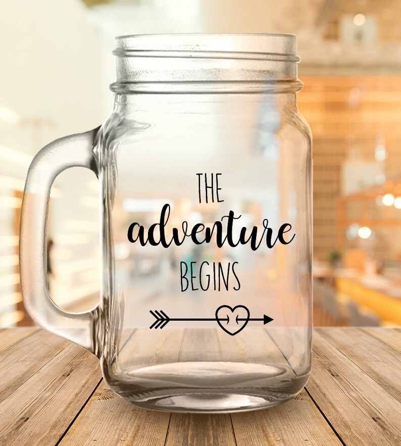 Custom The Adventure Begins Tribal Arrows 2-Sided Wedding Favor Mason Jars