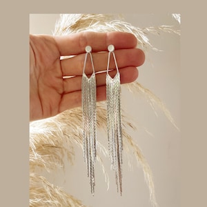 Tansy Tassel FRINGE EAR JACKETS/ silver fringe drop earrings/ silver tassel earrings/ boho dangle earrings/art deco earrings / gold earrings