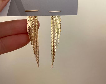 Lenzi Tassel FRINGE EAR JACKETS/fringe earrings/ gold tassel earrings/ boho earrings/art deco earrings / minimalist bar earrings