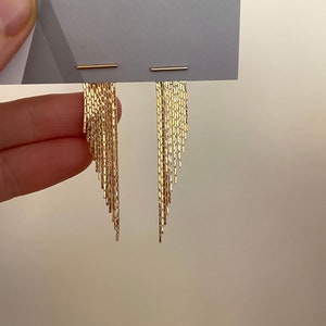 Lenzi Tassel FRINGE EAR JACKETS/fringe earrings/ gold tassel earrings/ boho earrings/art deco earrings / minimalist bar earrings