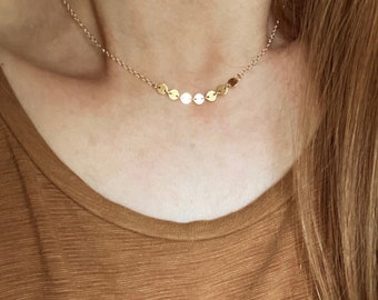 MARI Tiny SEQUIN Mixed CHAIN Necklace, 14k Gold Fill Necklace, Choker, Layering Necklace, Dainty circle necklace, Minimalist necklace