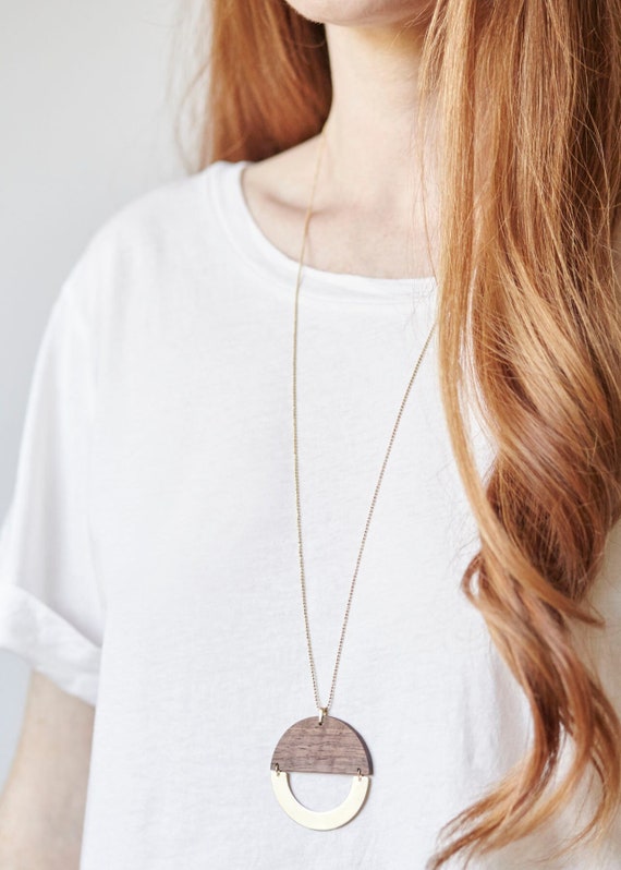 NODEN MID CENTURY Moon Phase Necklace minimalist Jewelry Modern Necklace Wood Jewelry Half Moon Necklace Nordymade Sustainable Jewelry Etsy