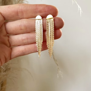 Mazzy Tassel FRINGE EAR JACKETS/fringe earrings/ gold tassel earrings/ dangle earrings/ boho earrings/art deco earrings / nordymade image 3