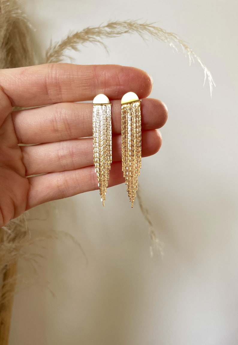 Mazzy Tassel FRINGE EAR JACKETS/fringe earrings/ gold tassel earrings/ dangle earrings/ boho earrings/art deco earrings / nordymade image 3