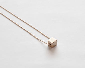 KLAR solid BRASS CUBE necklace/minimalist necklace/long necklace/geometric necklace/valentines gift/modern necklace/nordymade/nordy