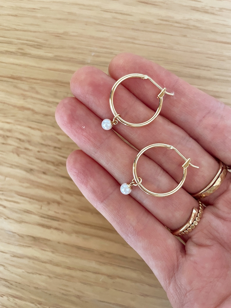 MARLA CHARM HOOPS, Gold Gemstone earrings, Gold hoops, Cubic zirconia Charm earrings, Pearl hoops, Wine glass hoops, emerald hoops image 3
