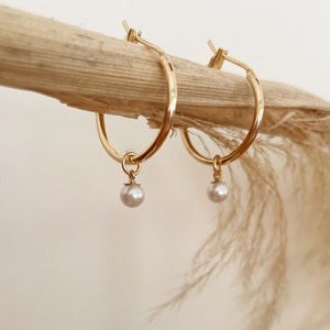 MARLA CHARM HOOPS, Gold Gemstone earrings, Gold hoops, Cubic zirconia Charm earrings, Pearl hoops, Wine glass hoops, emerald hoops image 1