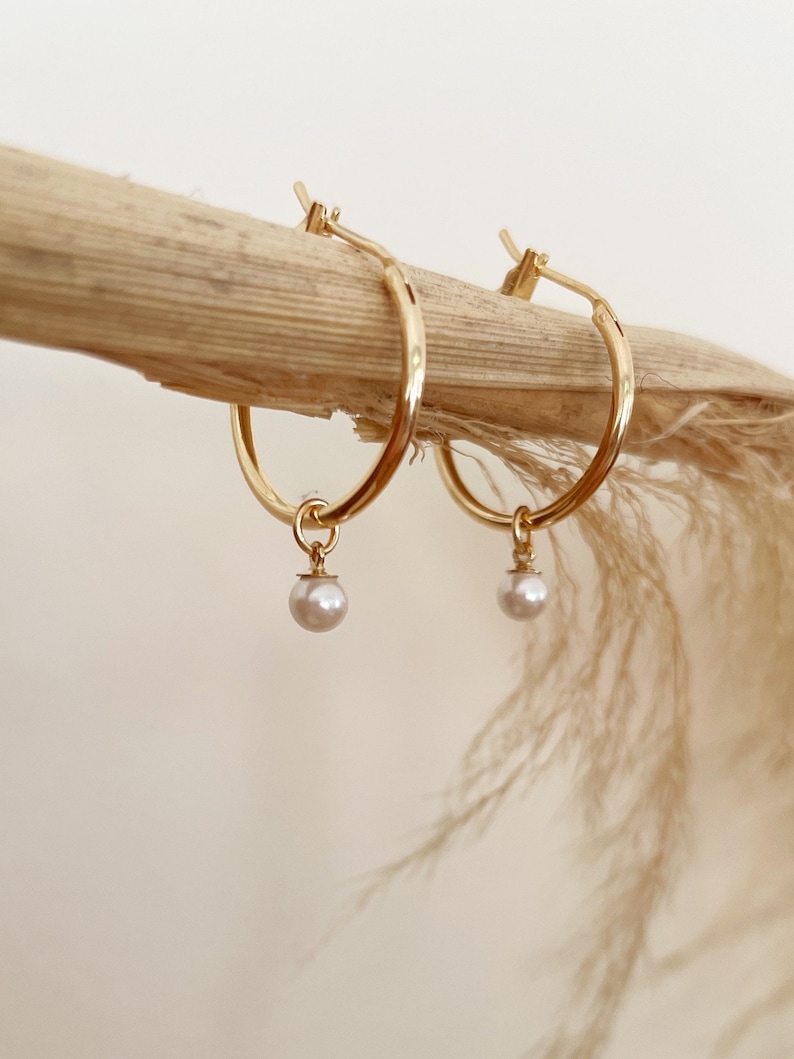 MARLA CHARM HOOPS, Gold Gemstone earrings, Gold hoops, Cubic zirconia Charm earrings, Pearl hoops, Wine glass hoops, emerald hoops image 1