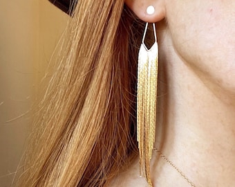 Tansy Tassel FRINGE EAR JACKETS/ boho earrings/ gold fringe drop earrings/ gold tassel earrings/ silver dangle earrings/art deco earrings