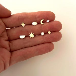 sterling silver CLOUD STUDS/ gold fill crescent moon studs/moon earrings/ star studs/ star earrings/celestial earrings/ gold star earrings