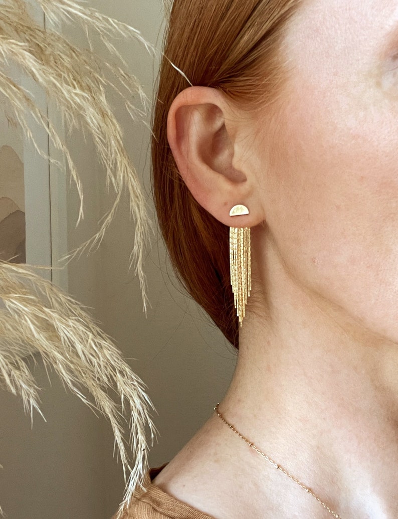 Mazzy Tassel FRINGE EAR JACKETS/fringe earrings/ gold tassel earrings/ dangle earrings/ boho earrings/art deco earrings / nordymade image 4