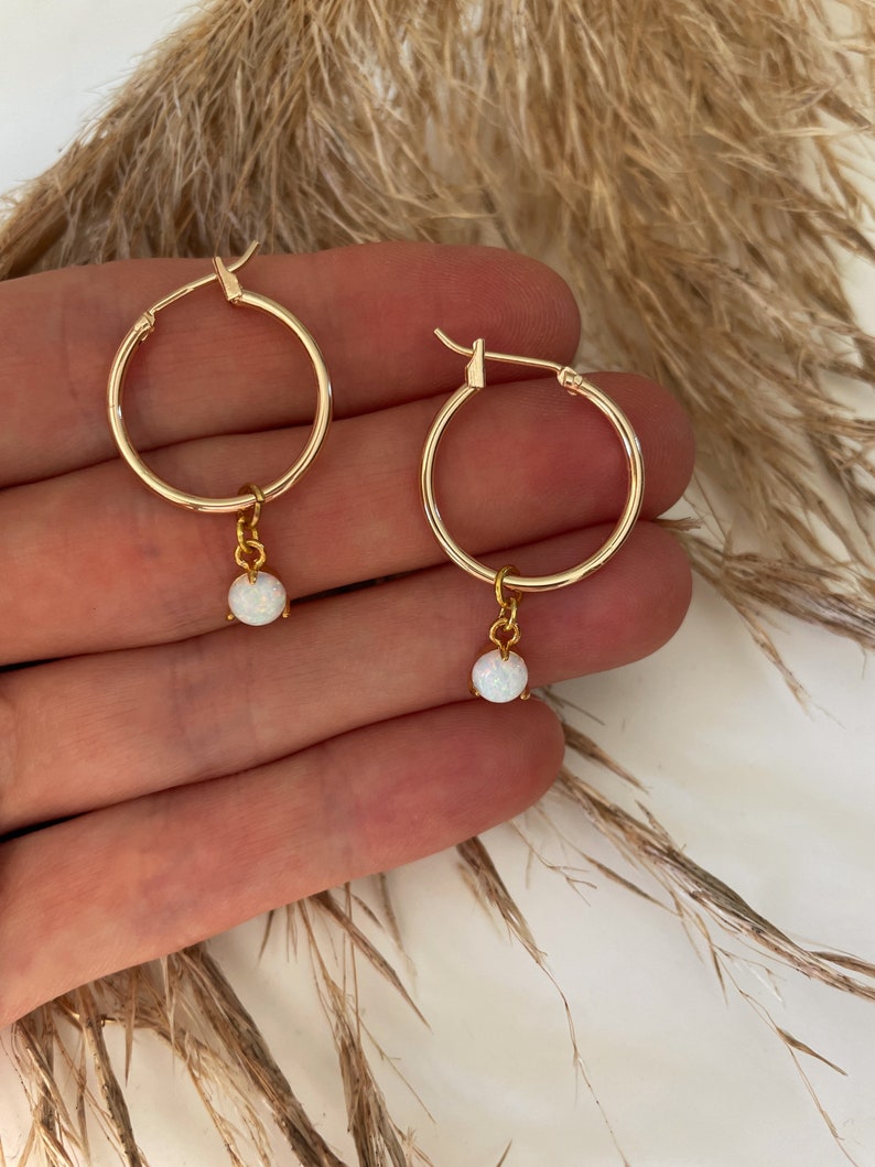 MARLA CHARM HOOPS, Gold Gemstone earrings, Gold hoops, Cubic zirconia Charm earrings, Pearl hoops, Wine glass hoops, emerald hoops image 5