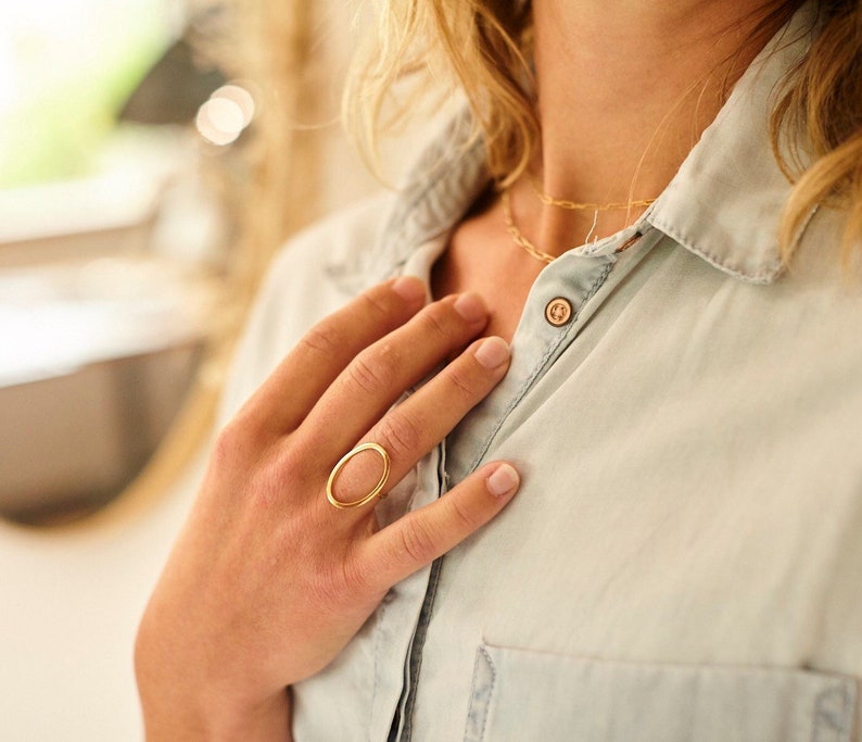 OSA minimalist OVAL RING/circle ring/seattle jewelry/modern ring/nordy made/simple ring/layering ring/silver ring/gold ring/dainty ring/ image 2