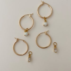 MARLA CHARM HOOPS, Gold Gemstone earrings, Gold hoops, Cubic zirconia Charm earrings, Pearl hoops, Wine glass hoops, emerald hoops image 7