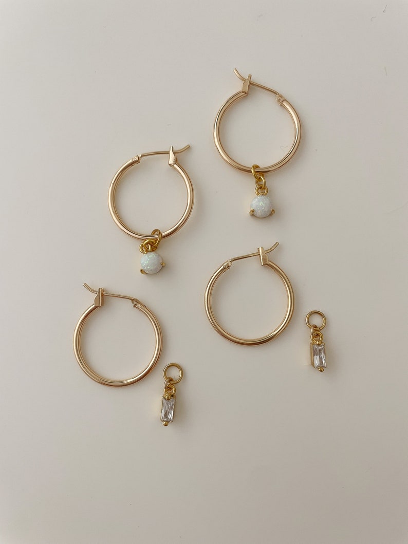 MARLA CHARM HOOPS, Gold Gemstone earrings, Gold hoops, Cubic zirconia Charm earrings, Pearl hoops, Wine glass hoops, emerald hoops image 7