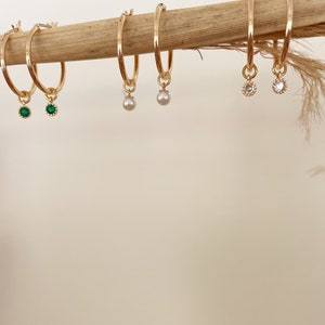 MARLA CHARM HOOPS, Gold Gemstone earrings, Gold hoops, Cubic zirconia Charm earrings, Pearl hoops, Wine glass hoops, emerald hoops image 10