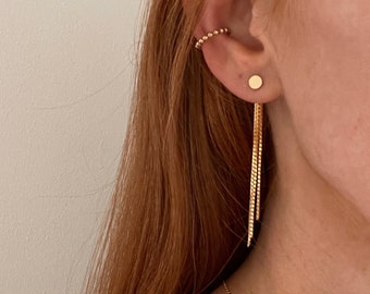 Elodie Tassel FRINGE EAR JACKETS /circle studs/ gold fringe drop earrings/ gold tassel earrings/ dangle earrings /minimalist earrings