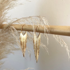 Eryn FEATHERED FRINGE EARRINGS/gold fringe earrings/gold tassle earrings/dangle earrings/ boho earrings/art deco earrings /nordymade