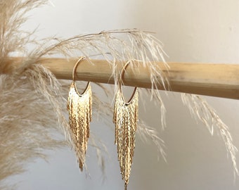 Eryn FEATHERED FRINGE EARRINGS/gold fringe earrings/gold tassle earrings/dangle earrings/ boho earrings/art deco earrings /nordymade