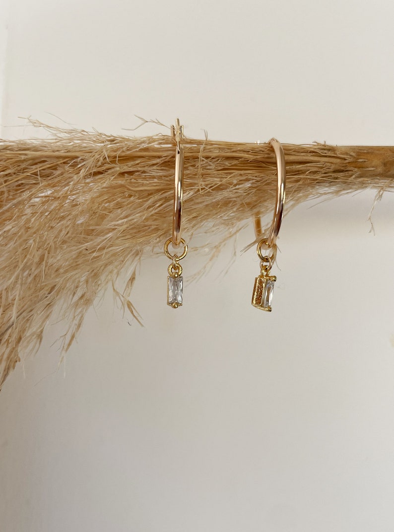 MARLA CHARM HOOPS, Gold Gemstone earrings, Gold hoops, Cubic zirconia Charm earrings, Pearl hoops, Wine glass hoops, emerald hoops image 8