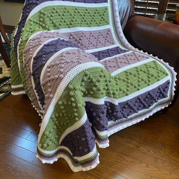 Gorgeous Diamond Bobble Crochet Blanket; Choose Your Colors (see listing pictures); 70x50 or custom size; Baby/Youth/Adult; MADE TO ORDER