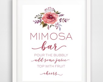 Mimosa Cocktail Bar - 8x10 and 5x7 - Floral Bridal Shower Sign and Momosa Baby Shower Sign - INSTANT DOWNLOAD