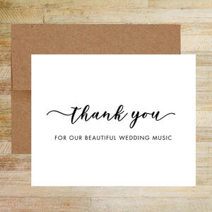 Wedding Musician Thank You Card, Thank You For Our Beautiful Wedding Music, Vendor Tip Card, PRINTED A2 Folded Card with Blank Envelope Natural Brown Kraft