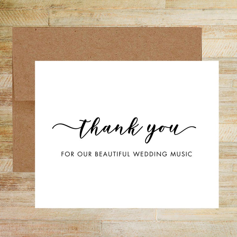 Wedding Musician Thank You Card, Thank You For Our Beautiful Wedding Music, Vendor Tip Card, PRINTED A2 Folded Card with Blank Envelope Natural Brown Kraft