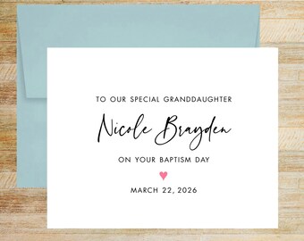 Personalized Granddaughter Baptism Card, Printed A2 Folded Card (Blank Envelope)