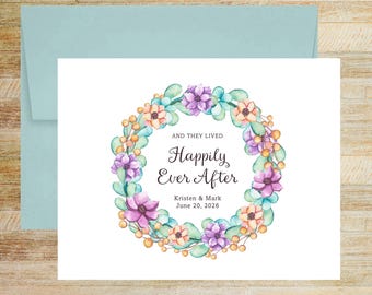 Happily Ever After Wedding Day Card, Personalized with Couple's Names and Wedding Date, Romantic Greeting Card A2 Folded Card with Envelope