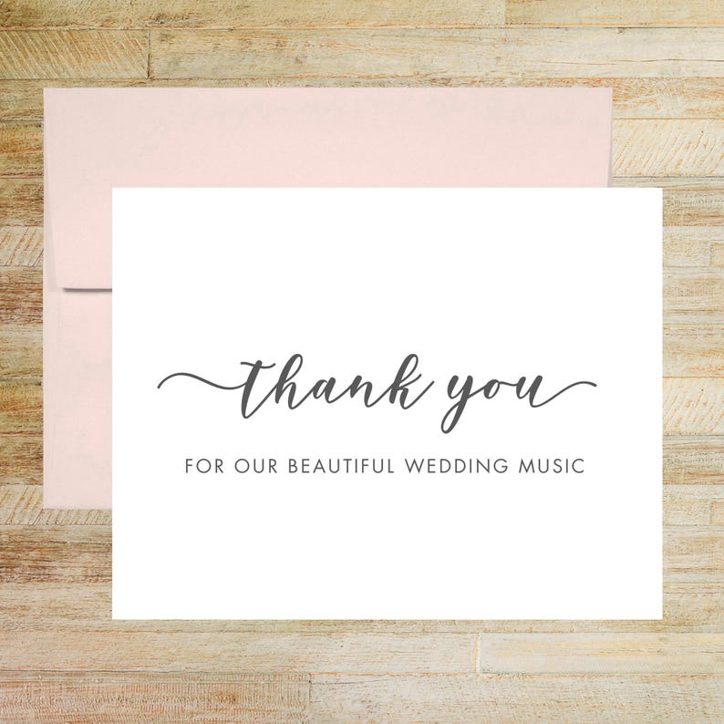Wedding Musician Thank You Card, Thank You For Our Beautiful Wedding Music, Vendor Tip Card, PRINTED A2 Folded Card with Blank Envelope Soft Peach Pink