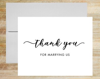 Wedding Officiant Thank You Card, Thank You For Marrying Us, Elegant Wedding Vendor Card, PRINTED A2 Folded Card with Blank Envelope