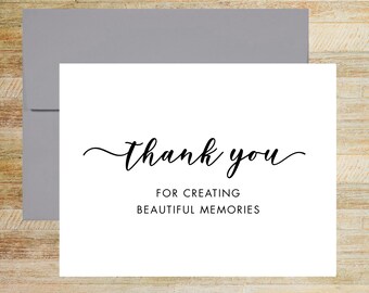 Thank You For Creating Beautiful Memories Wedding Photographer Thank You Card, Videographer, Elegant Vendor Card, PRINTED A2 Folded Card