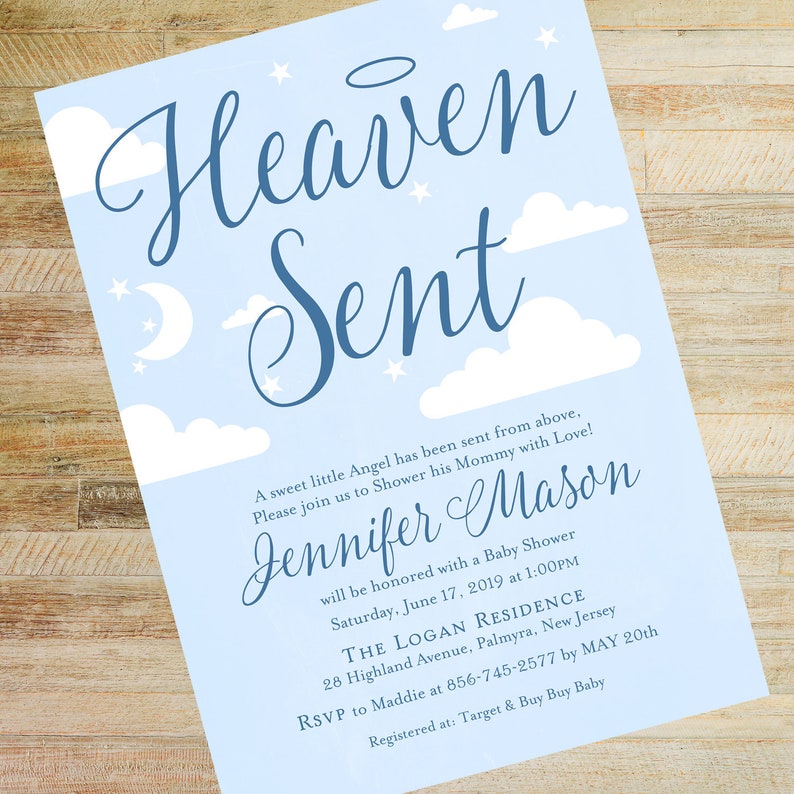 Heaven Sent Navy Baby Shower Invitation Printed Halo Baby Shower Invites Baby Book Poem Card Diaper Raffle Card Baby Boy Shower Heaven Sent Navy Baby Shower Invitation Printed Halo Baby Shower Invites Baby Book Poem Card Diaper Raffle Card Baby Boy Shower