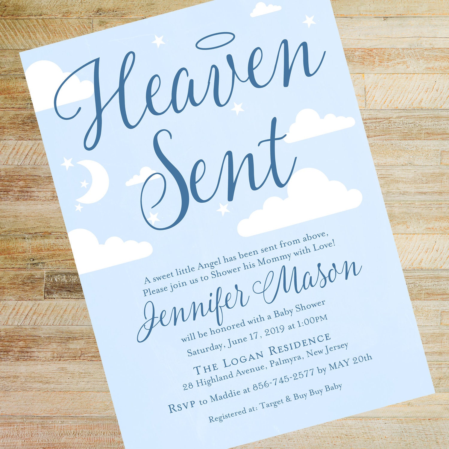 heaven sent baby boy shower invitations