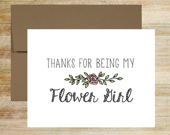 Thanks for Being My Flower Girl Card, Floral Wedding Day Thank You Card, PRINTED