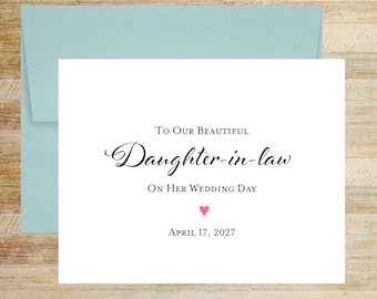 To Our Beautiful Daughter in Law on Her Wedding Day Card, Personalized Keepsake Card for Bride, PRINTED A2 Folded Card, Blank Envelope