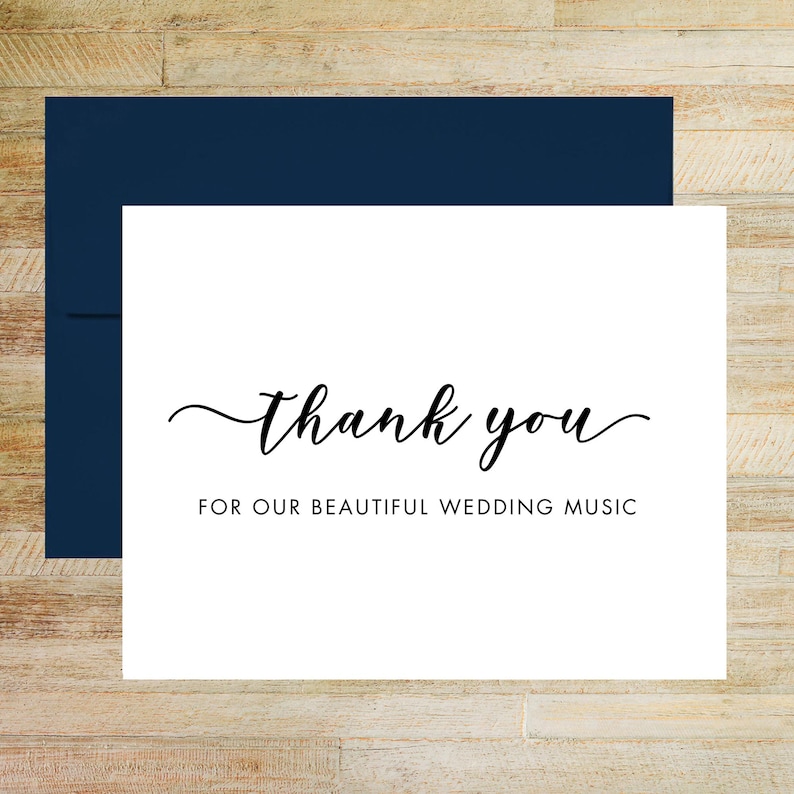 Wedding Musician Thank You Card, Thank You For Our Beautiful Wedding Music, Vendor Tip Card, PRINTED A2 Folded Card with Blank Envelope Navy Blue