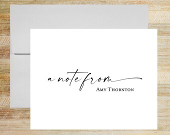 A Note From Personal Stationery Set, Customized Note Cards, Set of 10, PRINTED A2 Size 4.25 x 5.5 Folded Cards with Blank Envelopes
