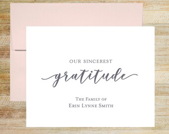 Our Sincerest Gratitude Personalized Sympathy Thank You Cards, Set of 10, Elegant Bereavement Notes, PRINTED A2 Folded Cards and Envelopes