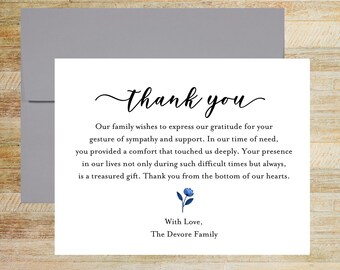 Personalized Sympathy Thank You Cards, Set of 25 Cards, Post Funeral Stationery, PRINTED A2 Flat Cards and Envelopes