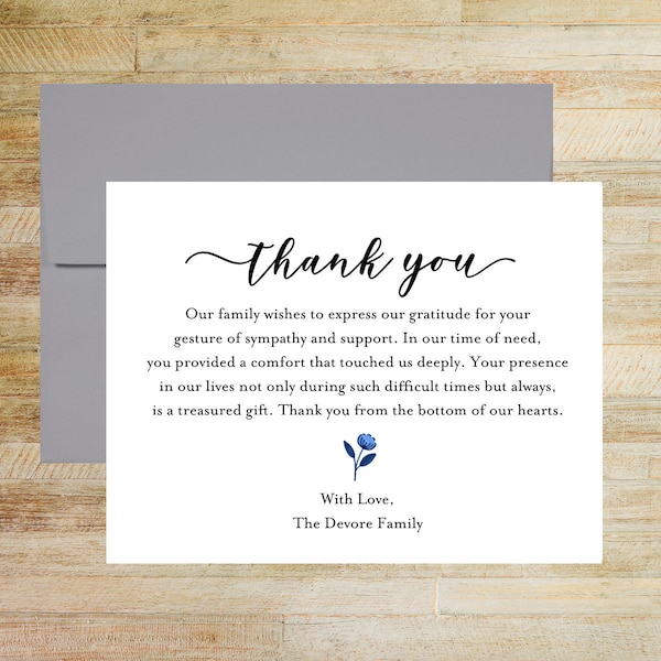 Personalized Sympathy Thank You Cards, Set of 25 Cards, Post Funeral Stationery, PRINTED A2 Flat Cards and Envelopes