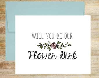 Flower Girl Proposal Card, Pink Floral Design, Bridal Party Invitation, A2 Folded Card (Blank Envelope)