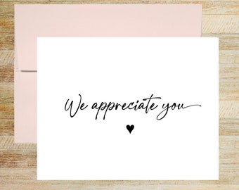 We Appreciate You Note Cards - Set of 4 - Elegant Thank You Notes - Post Wedding Stationery - PRINTED