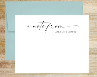 A Note From Personal Stationery Set, Customized Note Cards, Set of 25, PRINTED A2 Size 4.25 x 5.5 FLAT Cards with Blank Envelopes