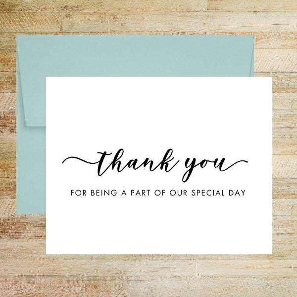 Thank You for Being A Part of Our Special Day Wedding Card, Elegant Wedding Thank You Note, PRINTED A2 Folded Card with Envelope