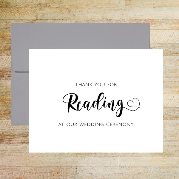 Wedding Reader Thank You Card, Elegant Post Wedding Day Stationery, PRINTED A2 Folded Card with Envelope