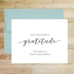 Our Sincerest Gratitude Personalized Sympathy Thank You Cards, Set of 10, Elegant Bereavement Notes, PRINTED A2 Folded Cards and Envelopes