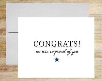 Congrats We Are So Proud of You Blue Star Greeting Card, Graduation Gift, New Job, Life Event, PRINTED A2 Folded Card and Envelope